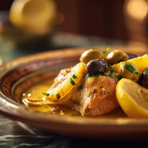recette Tajine de poulet aux citrons confits et olives vertes